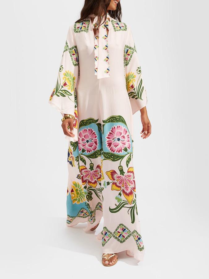 Women's Long Sleeve Floral Maxi Dress - High Neck Flowing Printed Dress