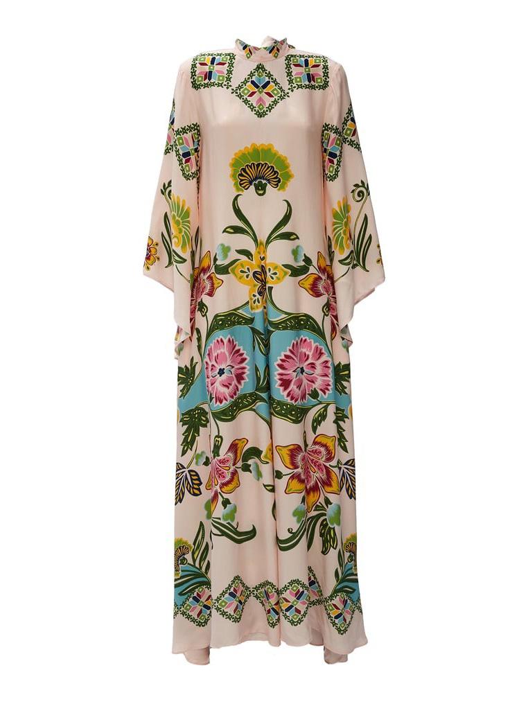 Women's Long Sleeve Floral Maxi Dress - High Neck Flowing Printed Dress