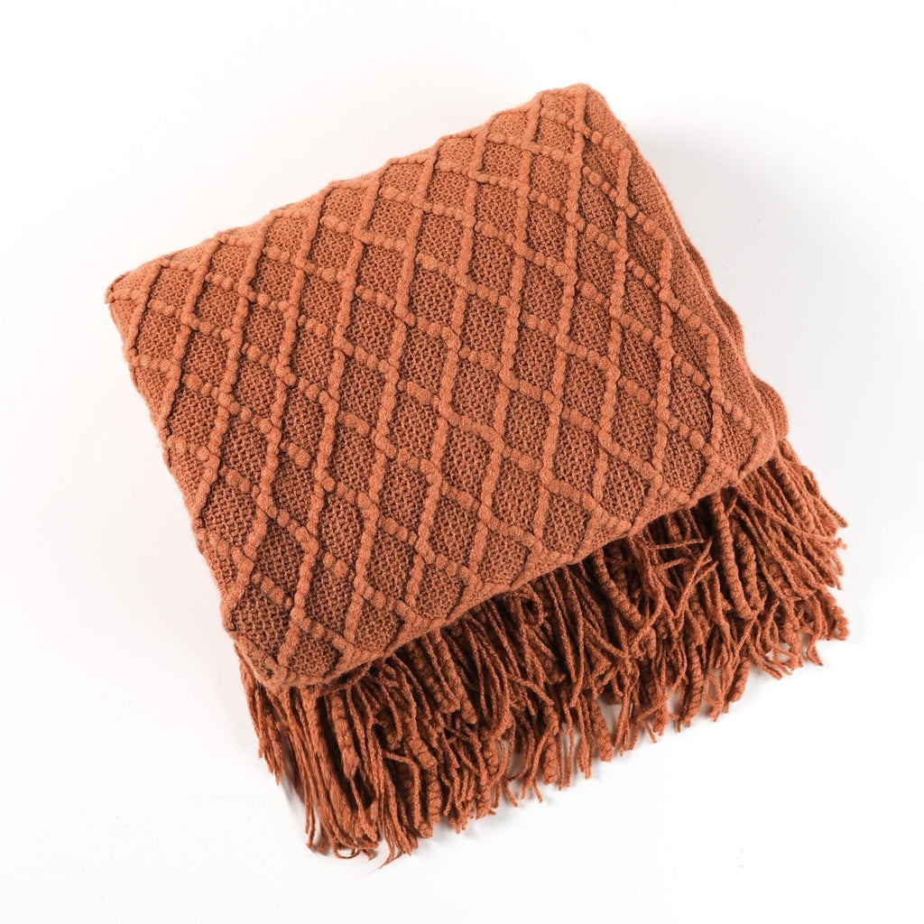 Soft Cozy Sofa Knitted Blanket with Tassels