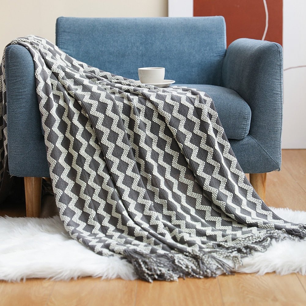 Soft Cozy Sofa Knitted Blanket with Tassels
