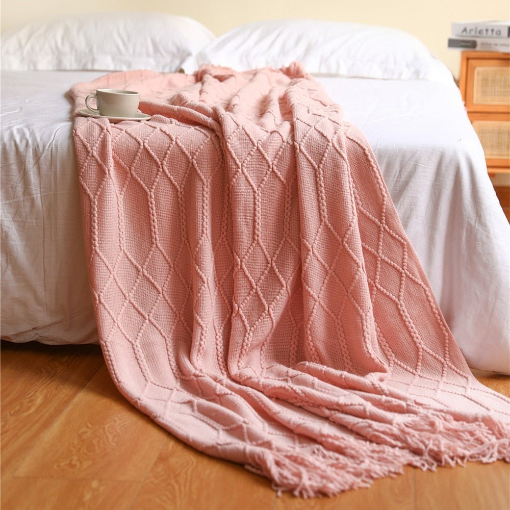 Soft Cozy Sofa Knitted Blanket with Tassels