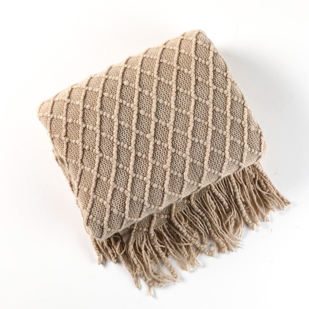 Soft Cozy Sofa Knitted Blanket with Tassels