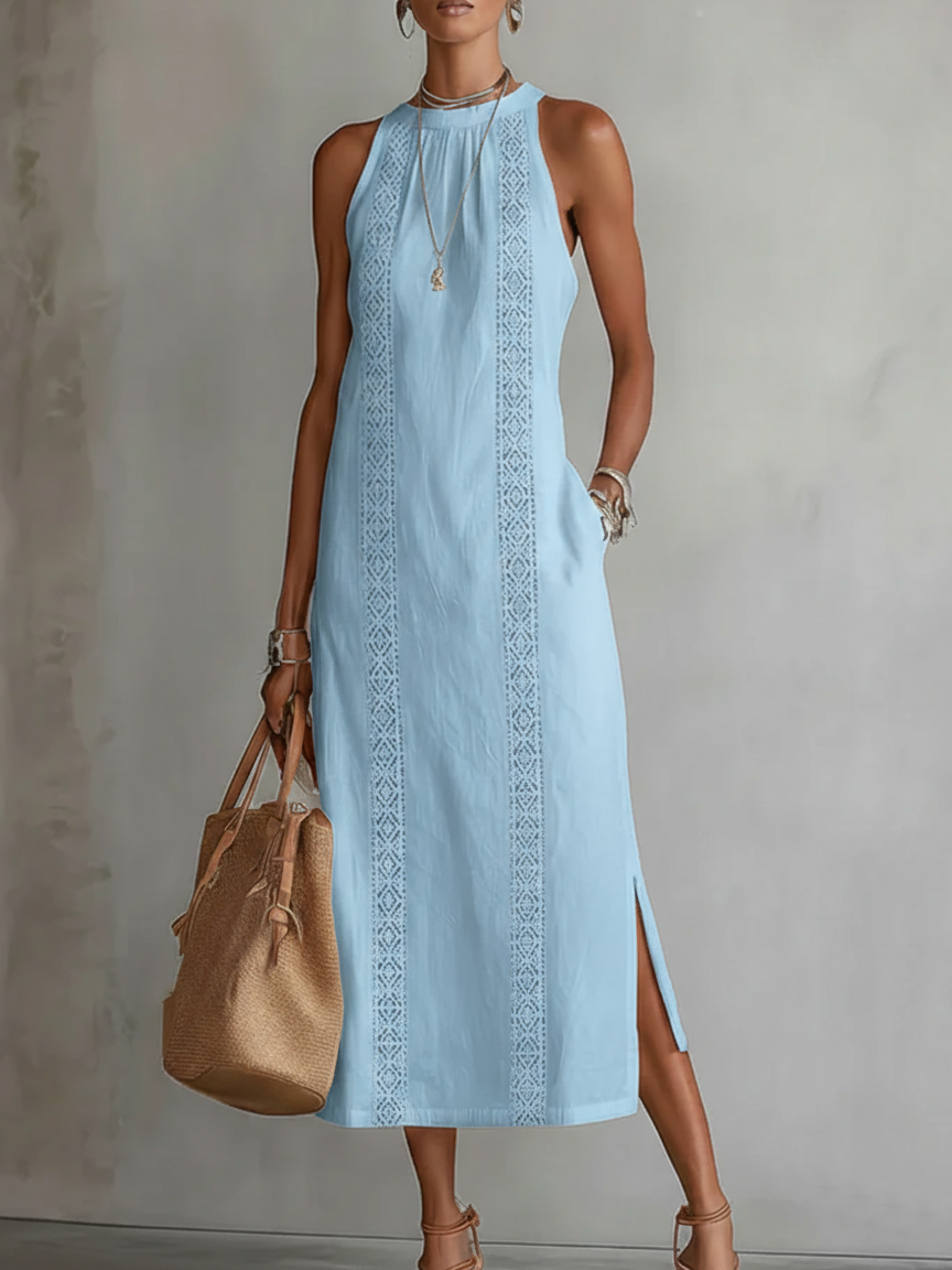 Women's Summer Midi Dress – Mandarin Collar Flowy Casual Dress