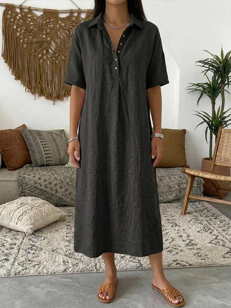 Women's Cotton Linen Polo Dress – Casual Short Sleeve Summer Dress