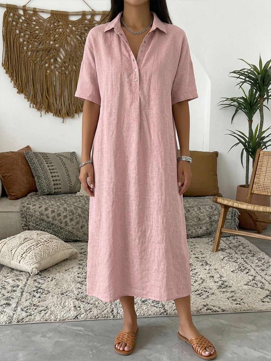 Women's Cotton Linen Polo Dress – Casual Short Sleeve Summer Dress