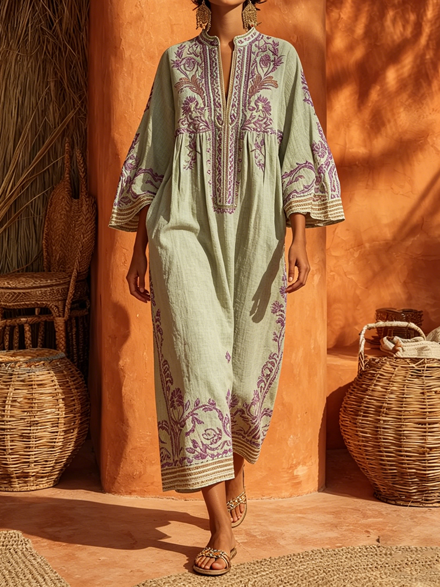 Women's Bohemian Dress – Mediterranean Print Summer Style