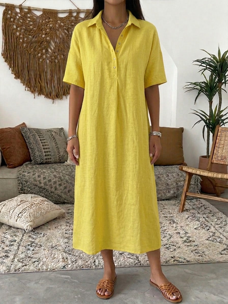 Women's Cotton Linen Polo Dress – Casual Short Sleeve Summer Dress