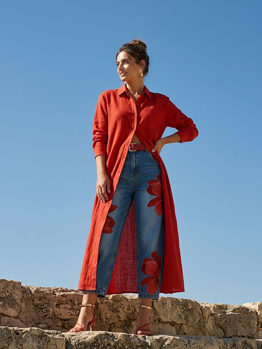 Women's Floral Wide Leg Trousers - Bold Casual Statement Style