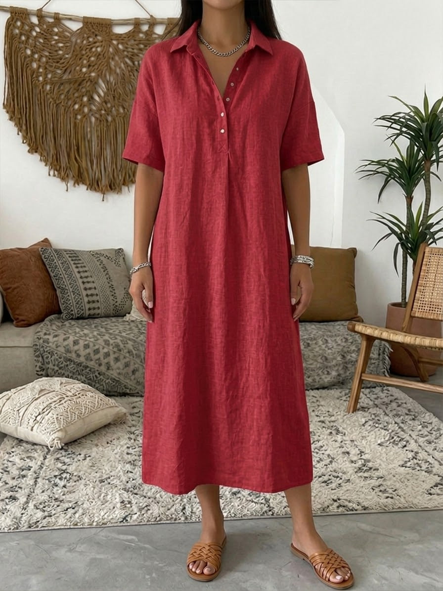 Women's Cotton Linen Polo Dress – Casual Short Sleeve Summer Dress
