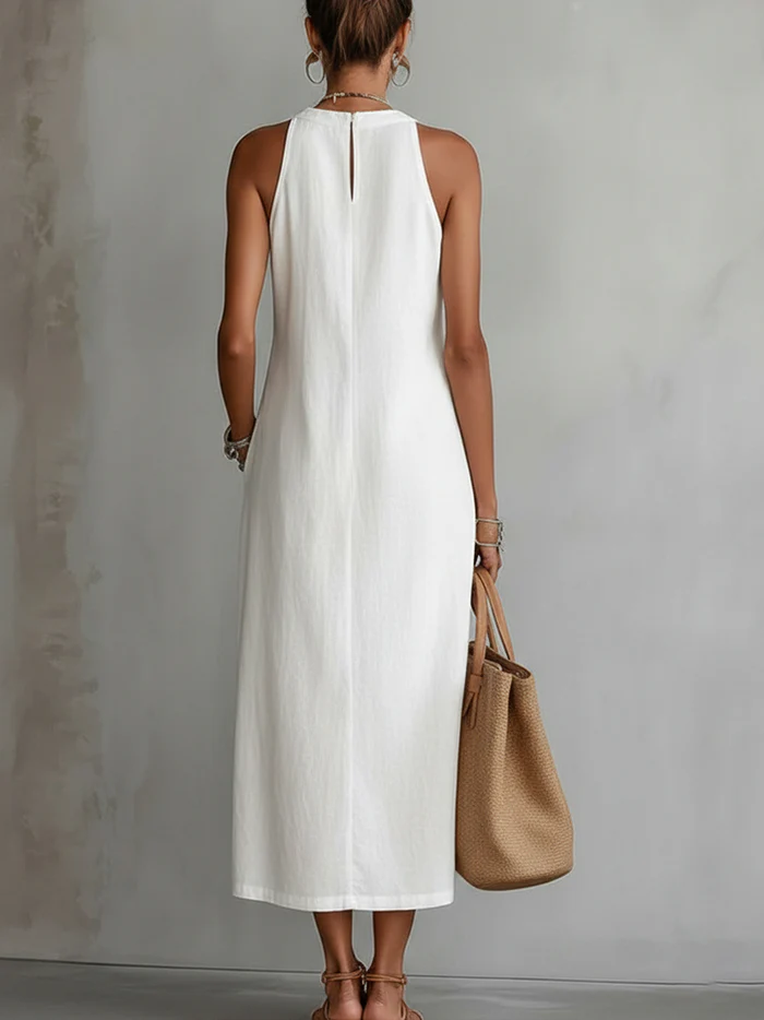 Women's Summer Midi Dress – Mandarin Collar Flowy Casual Dress