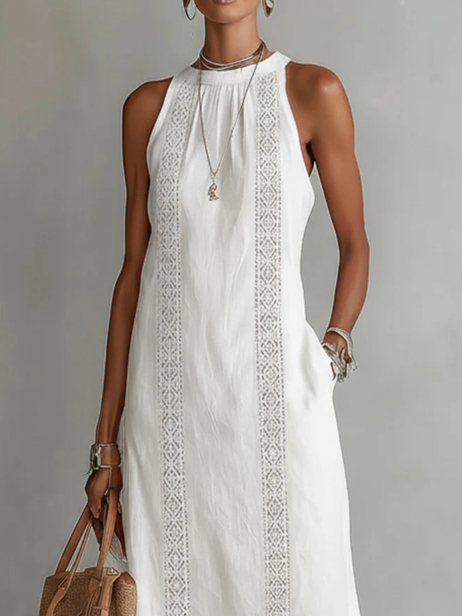 Women's Summer Midi Dress – Mandarin Collar Flowy Casual Dress