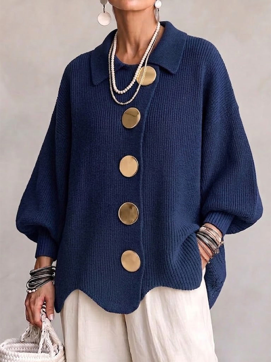 Gold-Button Knit Cardigan - Elegant and Soft