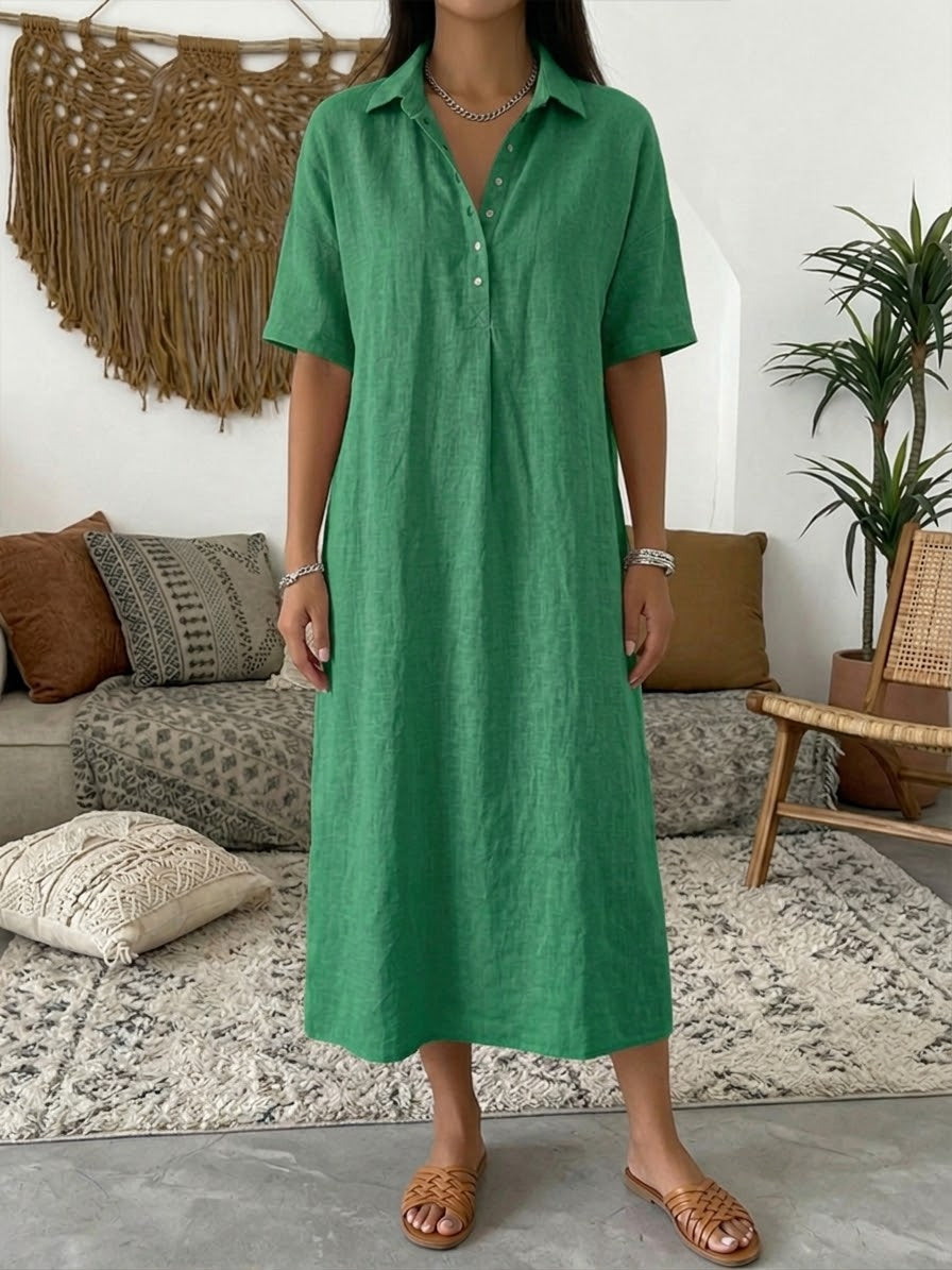 Women's Cotton Linen Polo Dress – Casual Short Sleeve Summer Dress