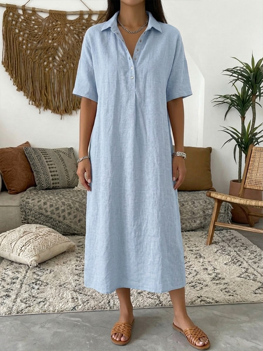 Women's Cotton Linen Polo Dress – Casual Short Sleeve Summer Dress