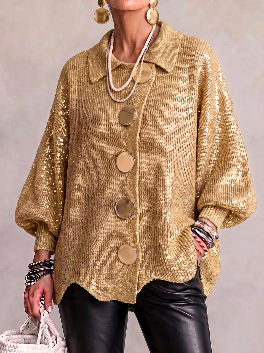 Gold-Button Knit Cardigan - Elegant and Soft