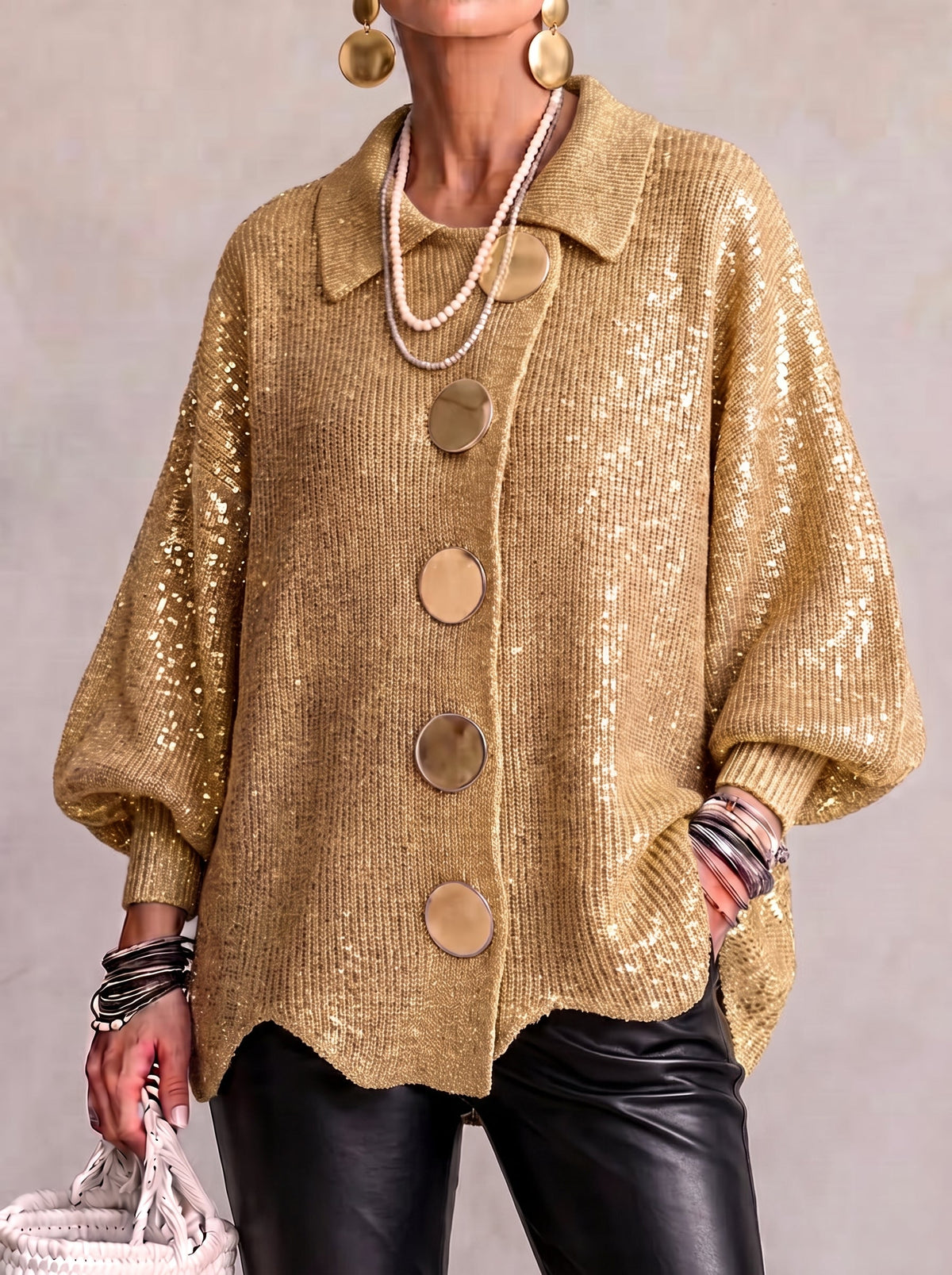 Gold-Button Knit Cardigan - Elegant and Soft