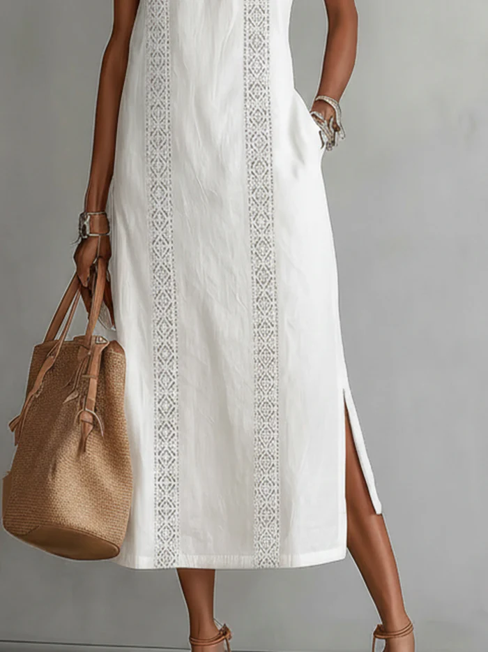 Women's Summer Midi Dress – Mandarin Collar Flowy Casual Dress