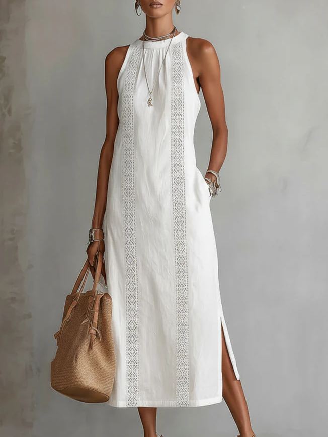 Women's Summer Midi Dress – Mandarin Collar Flowy Casual Dress