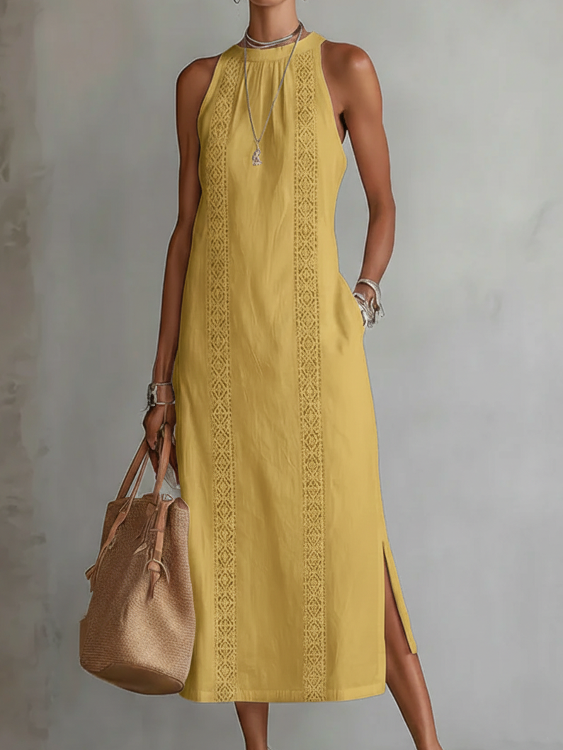 Women's Summer Midi Dress – Mandarin Collar Flowy Casual Dress