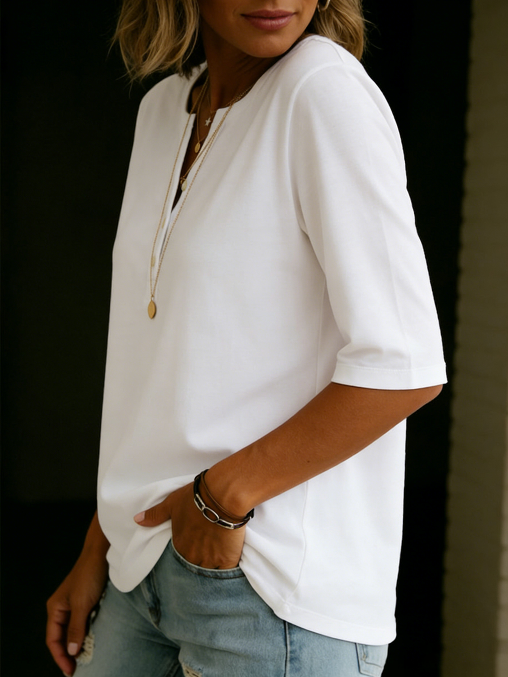Women's Henley T-Shirt – 100% Cotton Casual Short Sleeve Top
