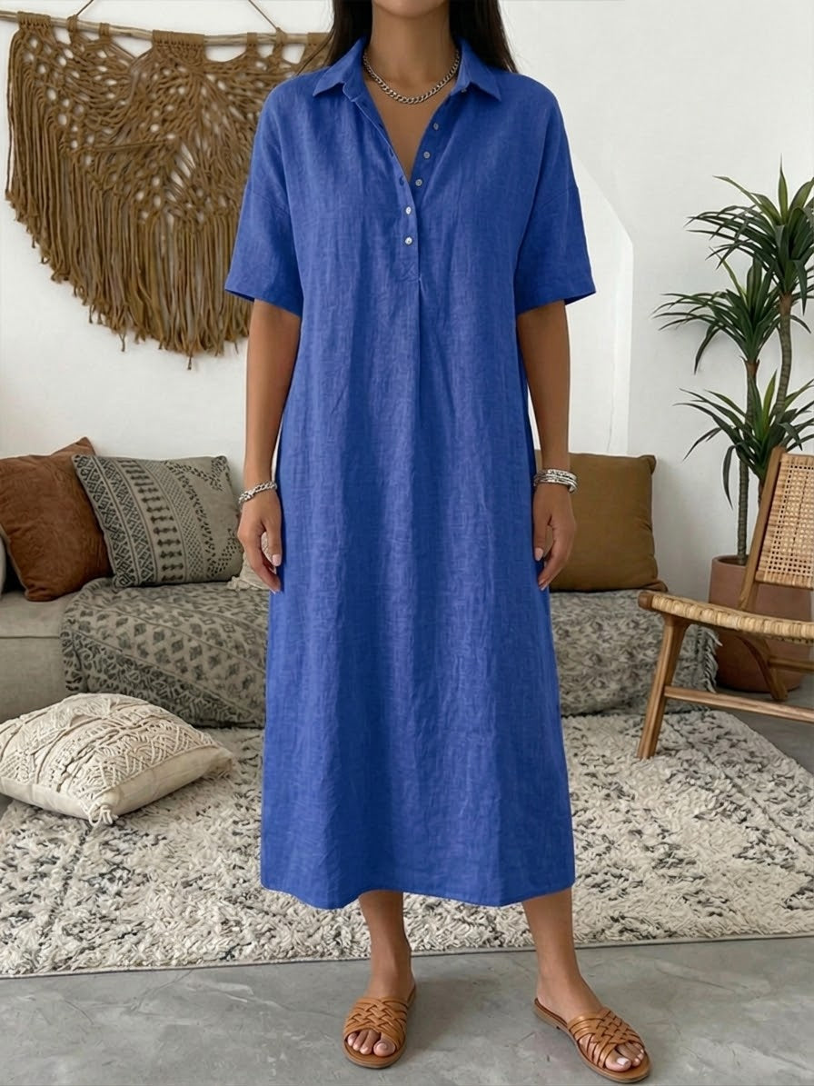 Women's Cotton Linen Polo Dress – Casual Short Sleeve Summer Dress