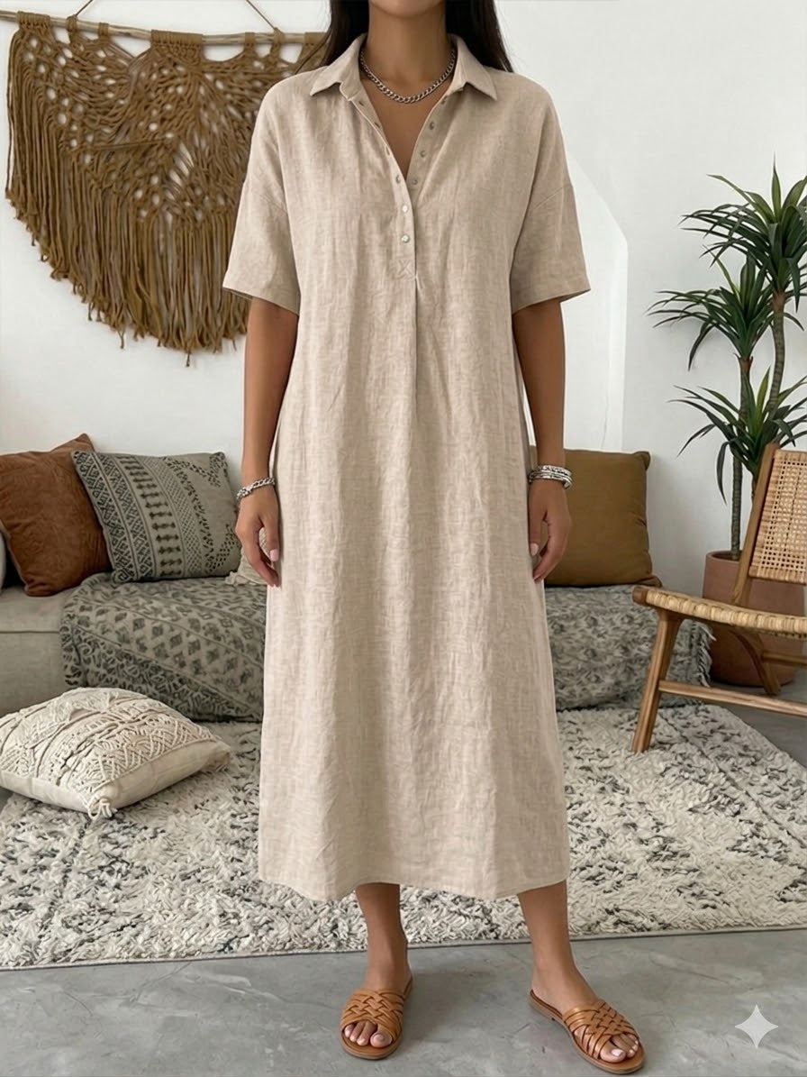 Women's Cotton Linen Polo Dress – Casual Short Sleeve Summer Dress