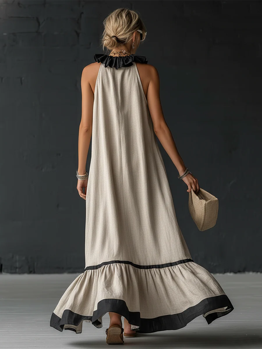 Women's Ruffled Color Block Maxi Dress – Romantic Flowy Summer Dress