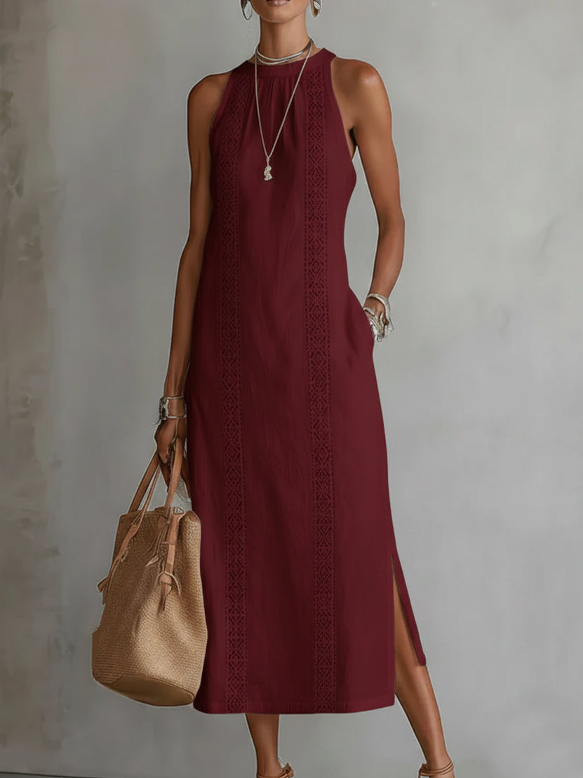 Women's Summer Midi Dress – Mandarin Collar Flowy Casual Dress