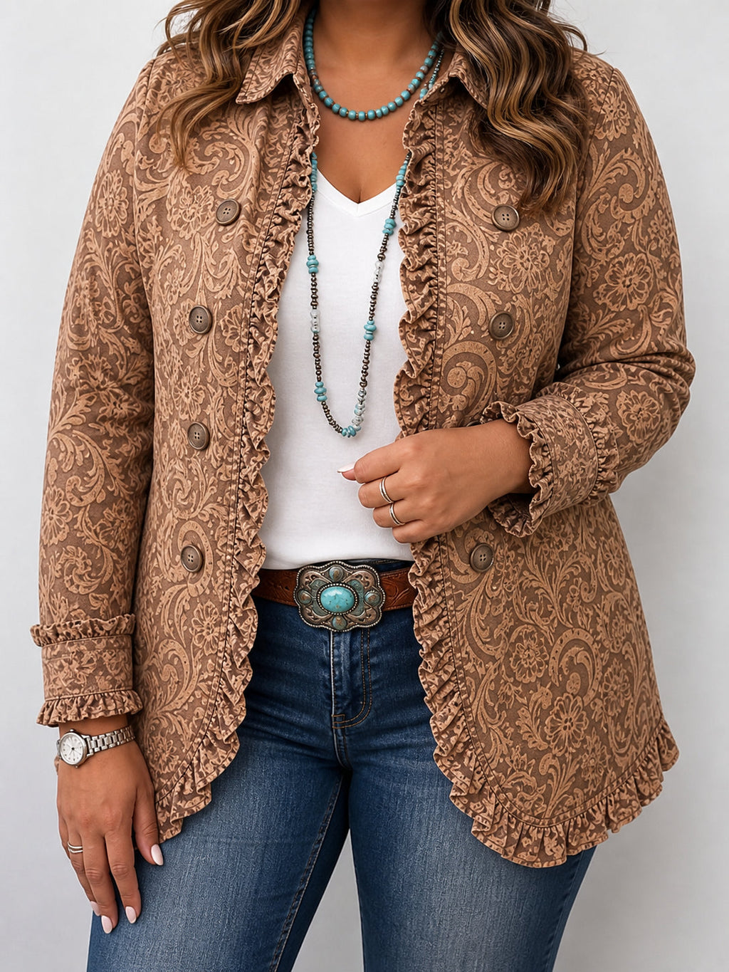 Floral Ruffle Jacket - Feminine and Warm