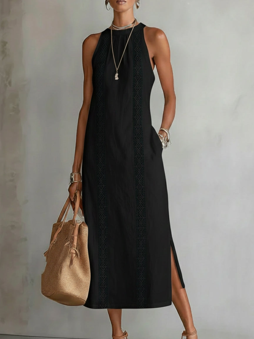 Women's Summer Midi Dress – Mandarin Collar Flowy Casual Dress