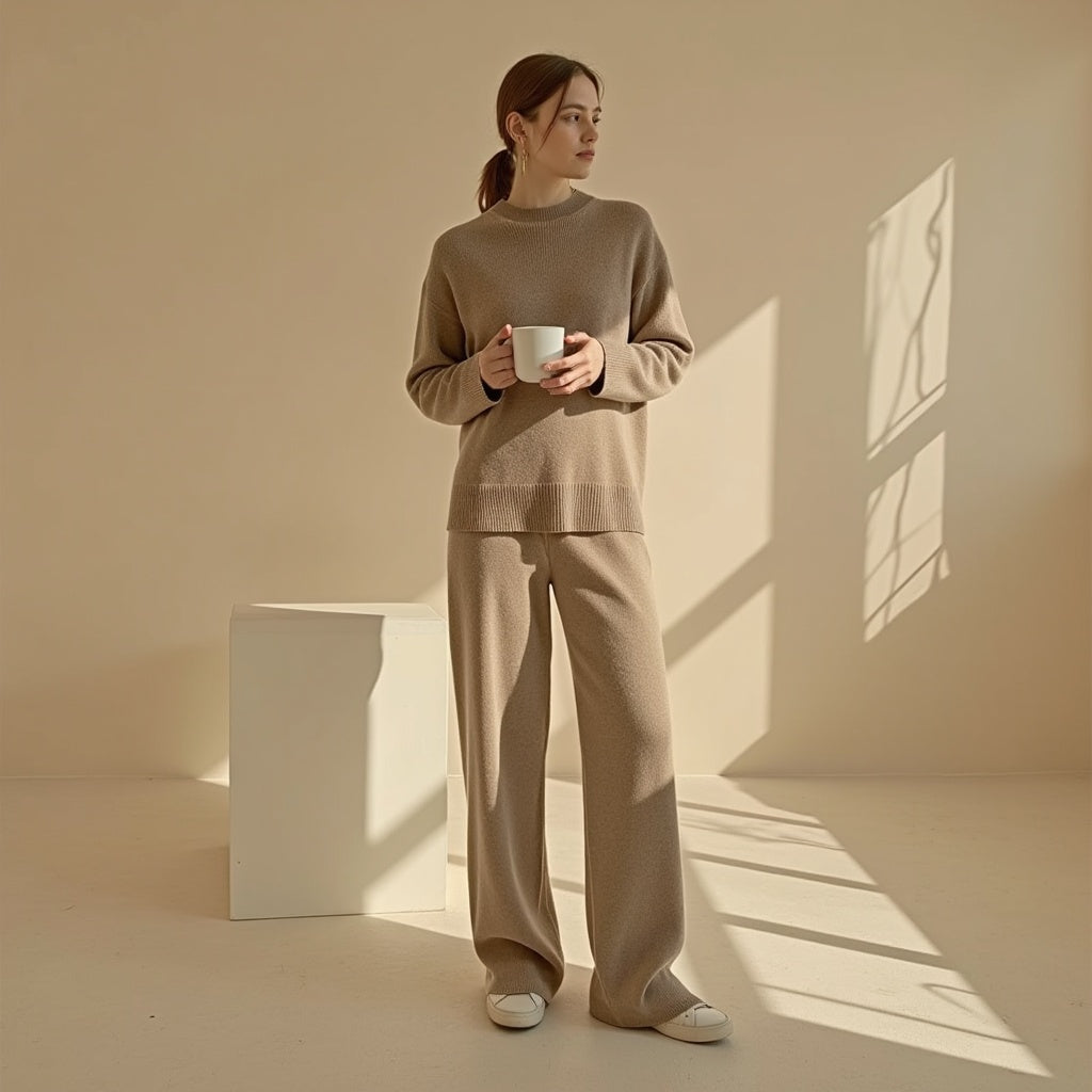 Women's Knit Sweater and Straight Pants Set – Cozy Two-Piece Loungewear Outfit for Casual Days