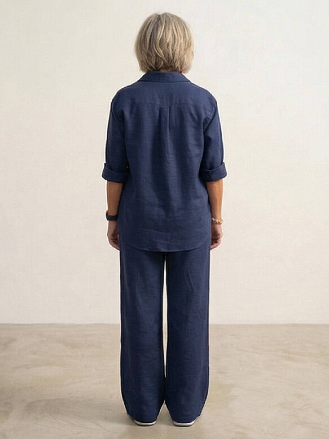 Women's Two Piece Trouser Set – Shirt and Wide Leg Pants Outfit