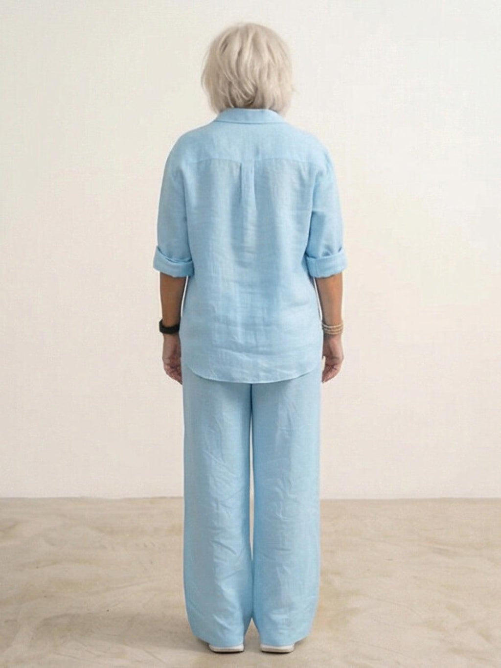 Women's Two Piece Trouser Set – Shirt and Wide Leg Pants Outfit