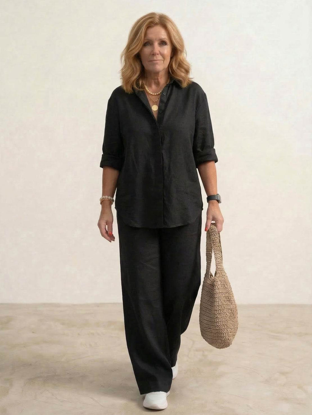 Women's Two Piece Trouser Set – Shirt and Wide Leg Pants Outfit