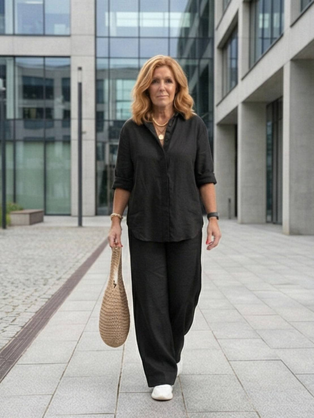 Women's Two Piece Trouser Set – Shirt and Wide Leg Pants Outfit
