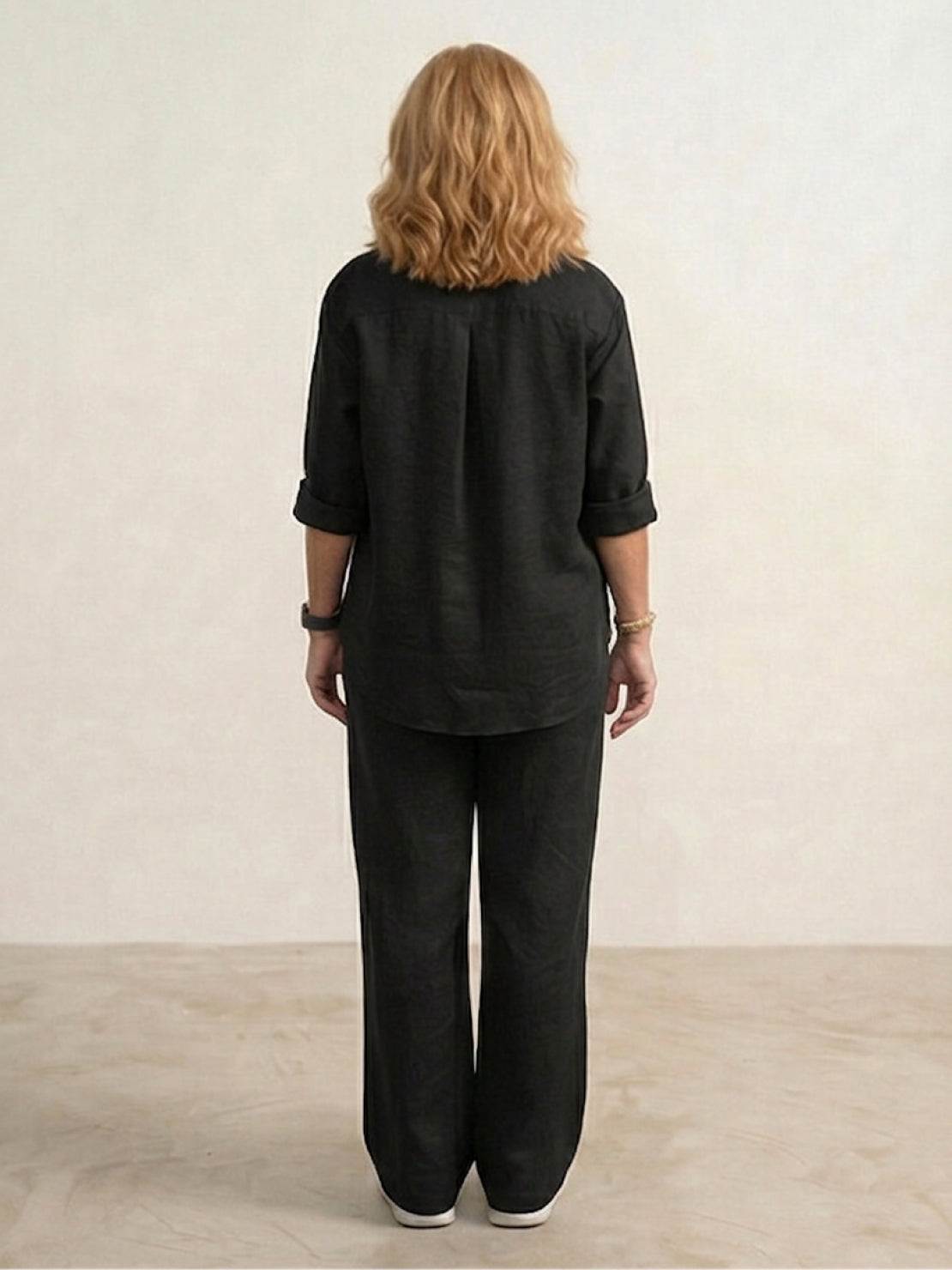 Women's Two Piece Trouser Set – Shirt and Wide Leg Pants Outfit