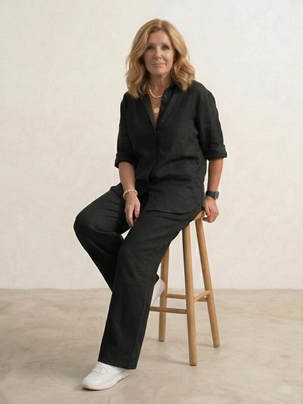Women's Two Piece Trouser Set – Shirt and Wide Leg Pants Outfit