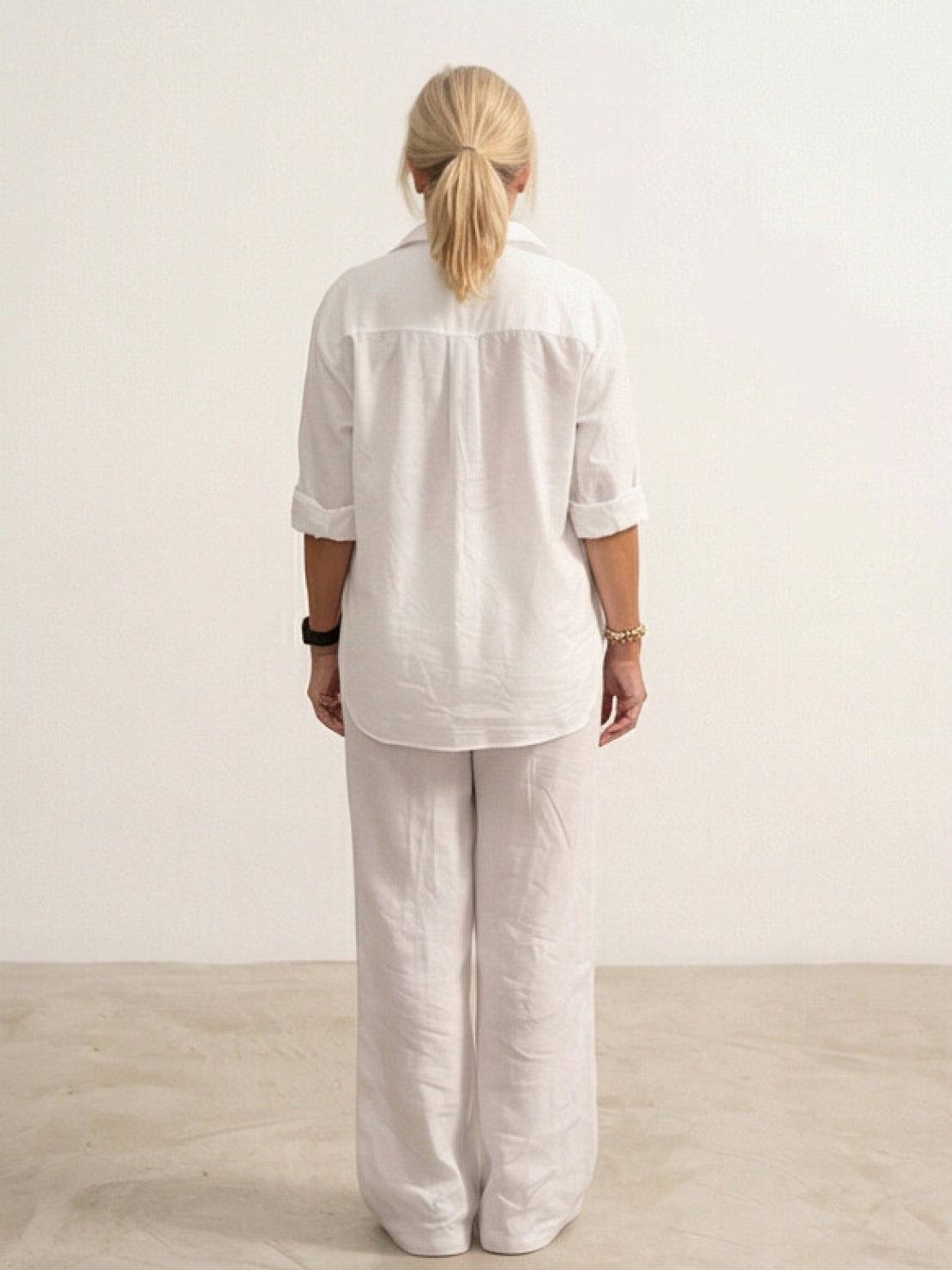 Women's Two Piece Trouser Set – Shirt and Wide Leg Pants Outfit