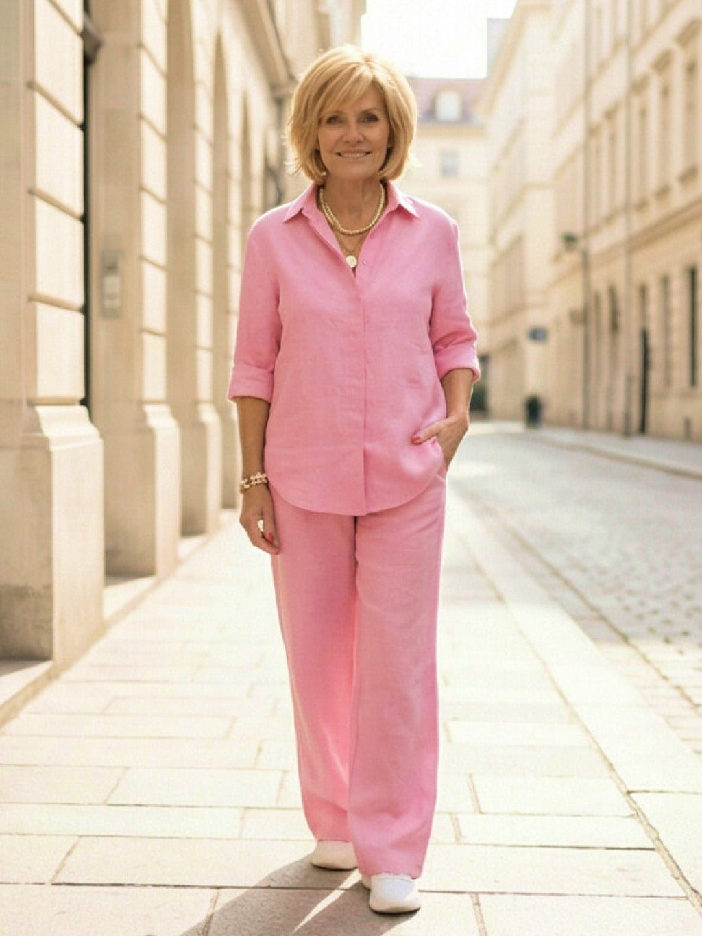 Women's Two Piece Trouser Set – Shirt and Wide Leg Pants Outfit