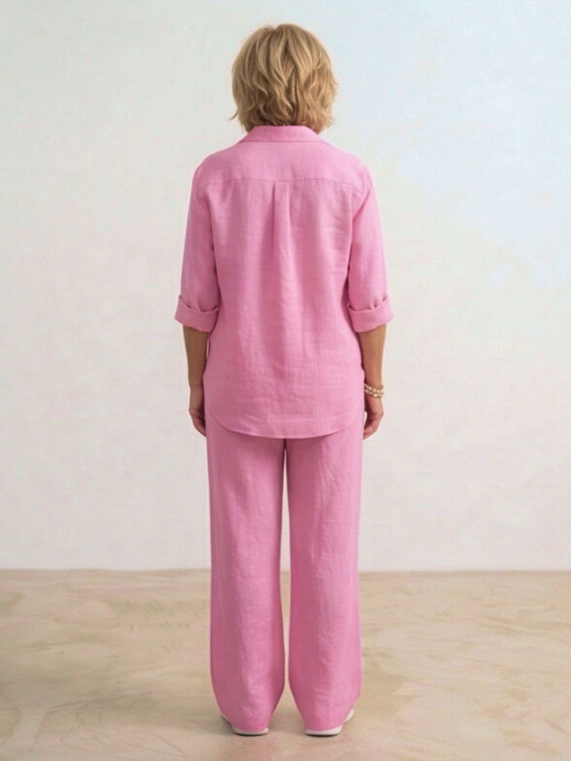Women's Two Piece Trouser Set – Shirt and Wide Leg Pants Outfit