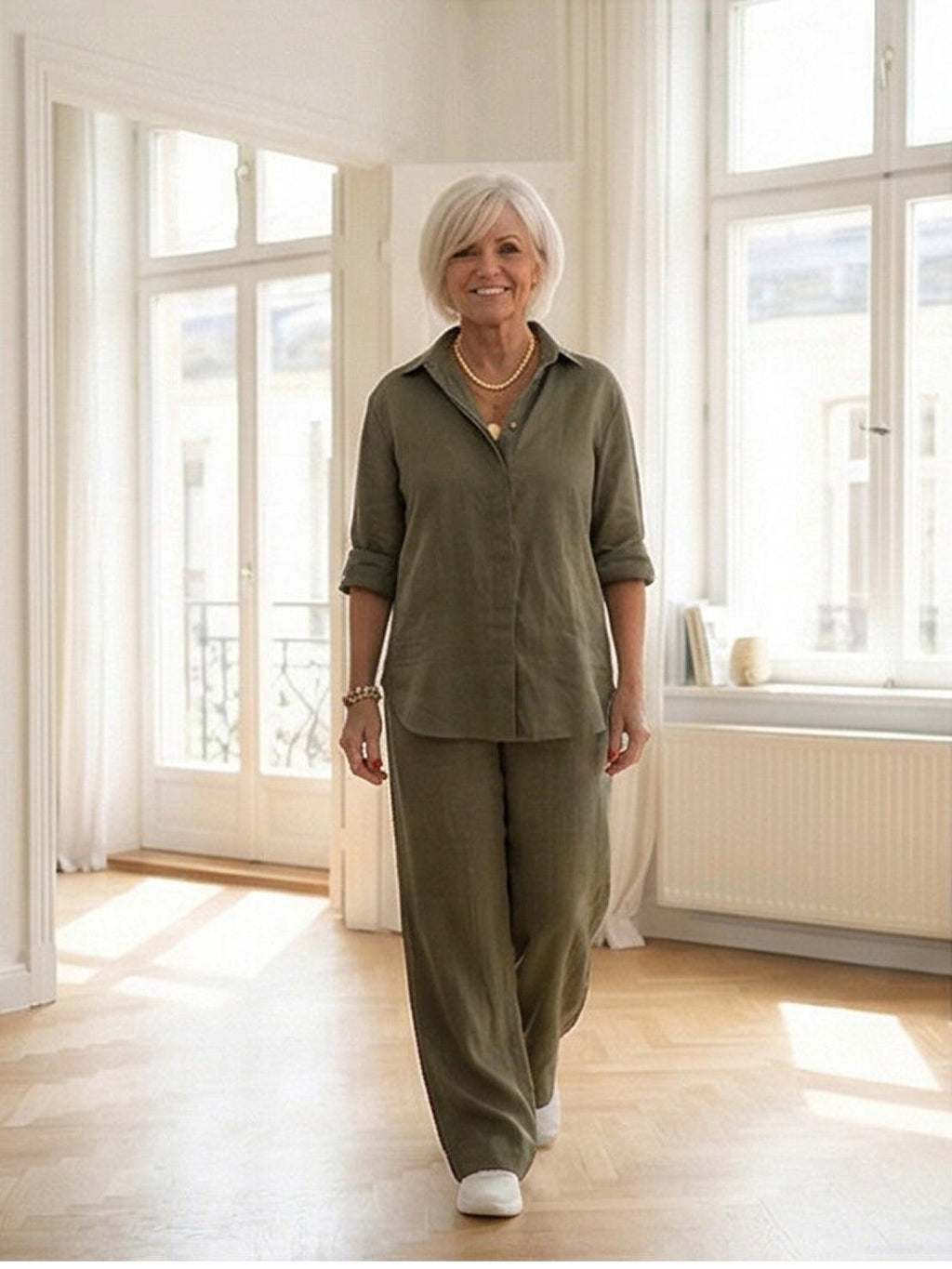 Women's Two Piece Trouser Set – Shirt and Wide Leg Pants Outfit