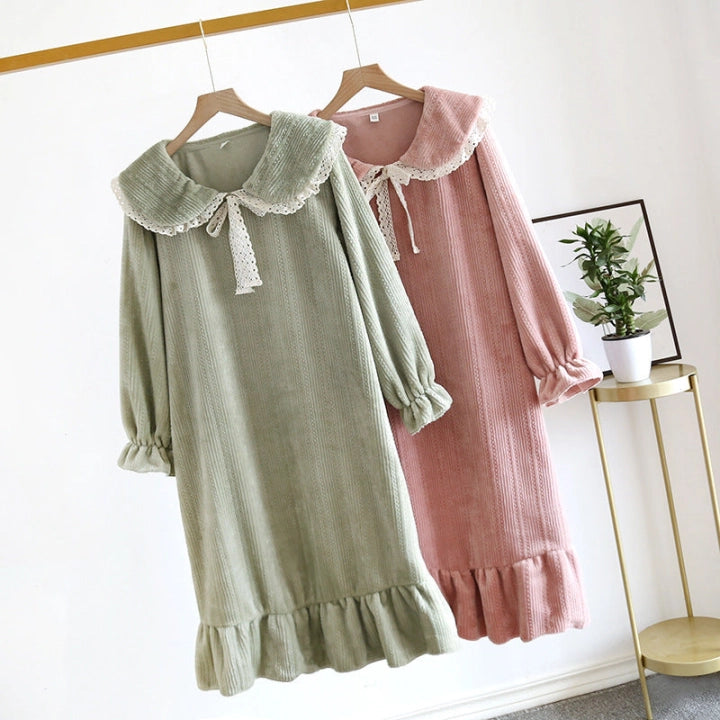 Women’s Ruffled Lace Solid Pajama Set – Elegant Comfortable Sleepwear