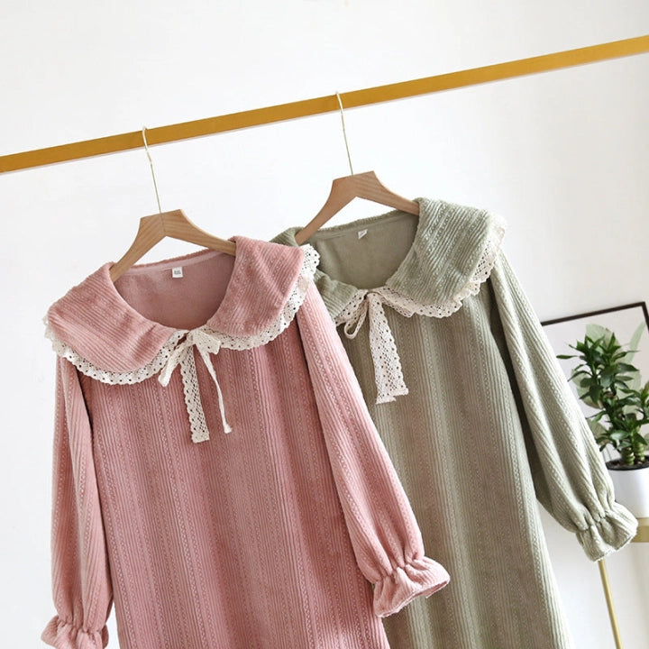 Women’s Ruffled Lace Solid Pajama Set – Elegant Comfortable Sleepwear