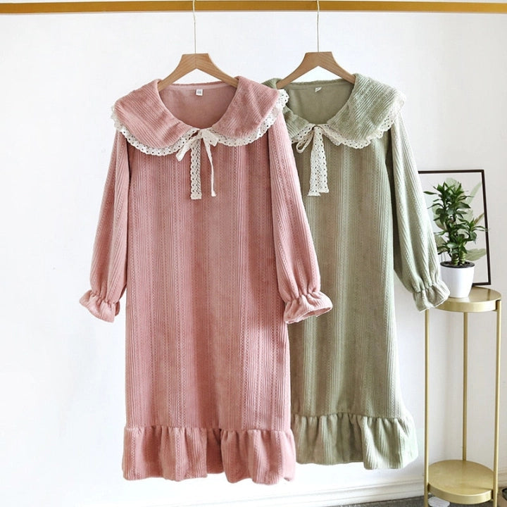 Women’s Ruffled Lace Solid Pajama Set – Elegant Comfortable Sleepwear