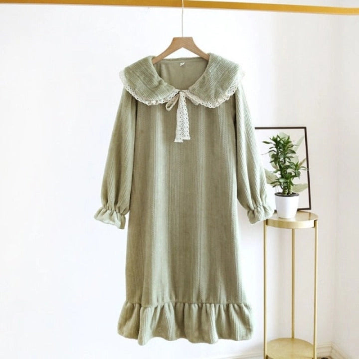 Women’s Ruffled Lace Solid Pajama Set – Elegant Comfortable Sleepwear