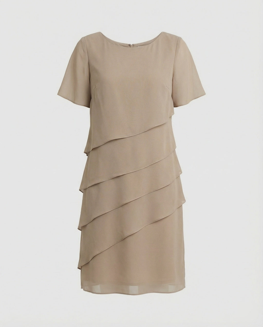 Women's Tiered Chiffon Dress – Round Neck Short Sleeve Day Dress