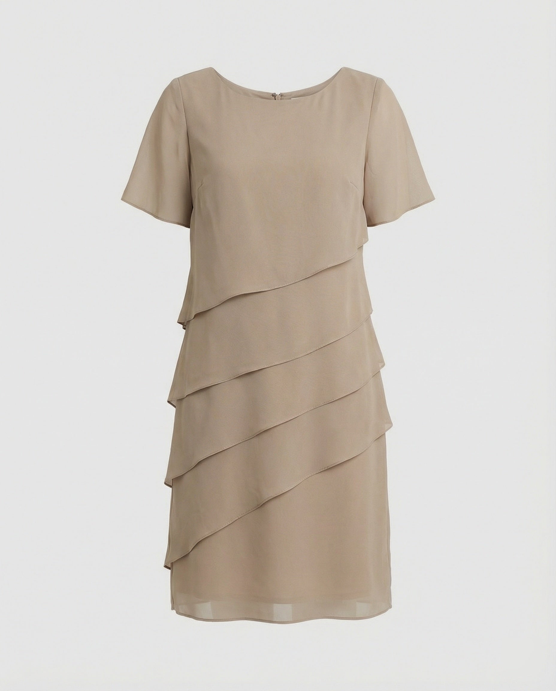 Women's Tiered Chiffon Dress – Round Neck Short Sleeve Day Dress