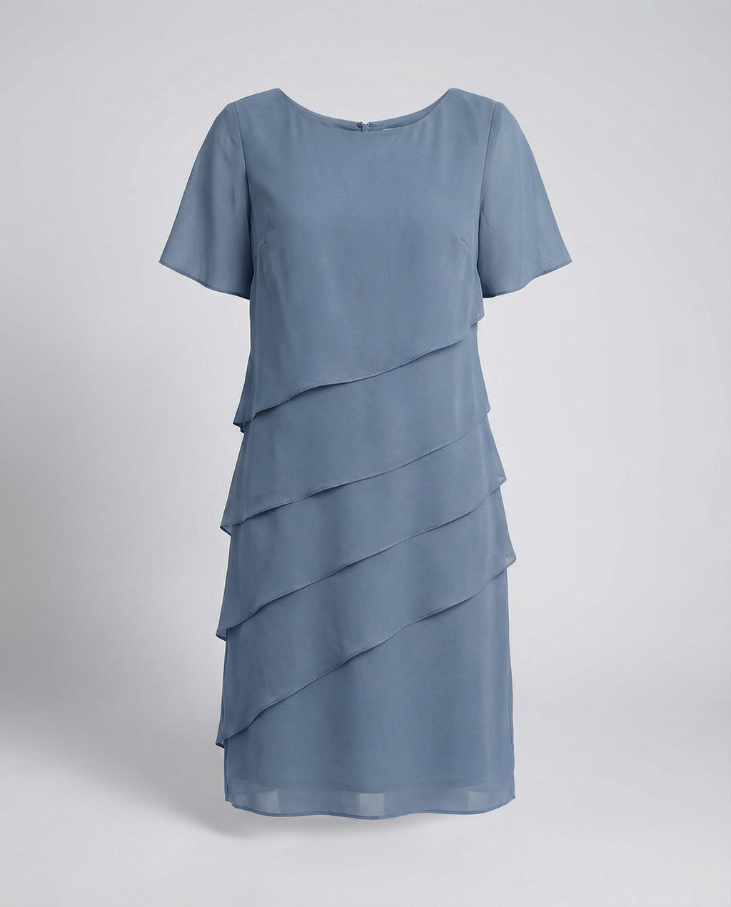 Women's Tiered Chiffon Dress – Round Neck Short Sleeve Day Dress