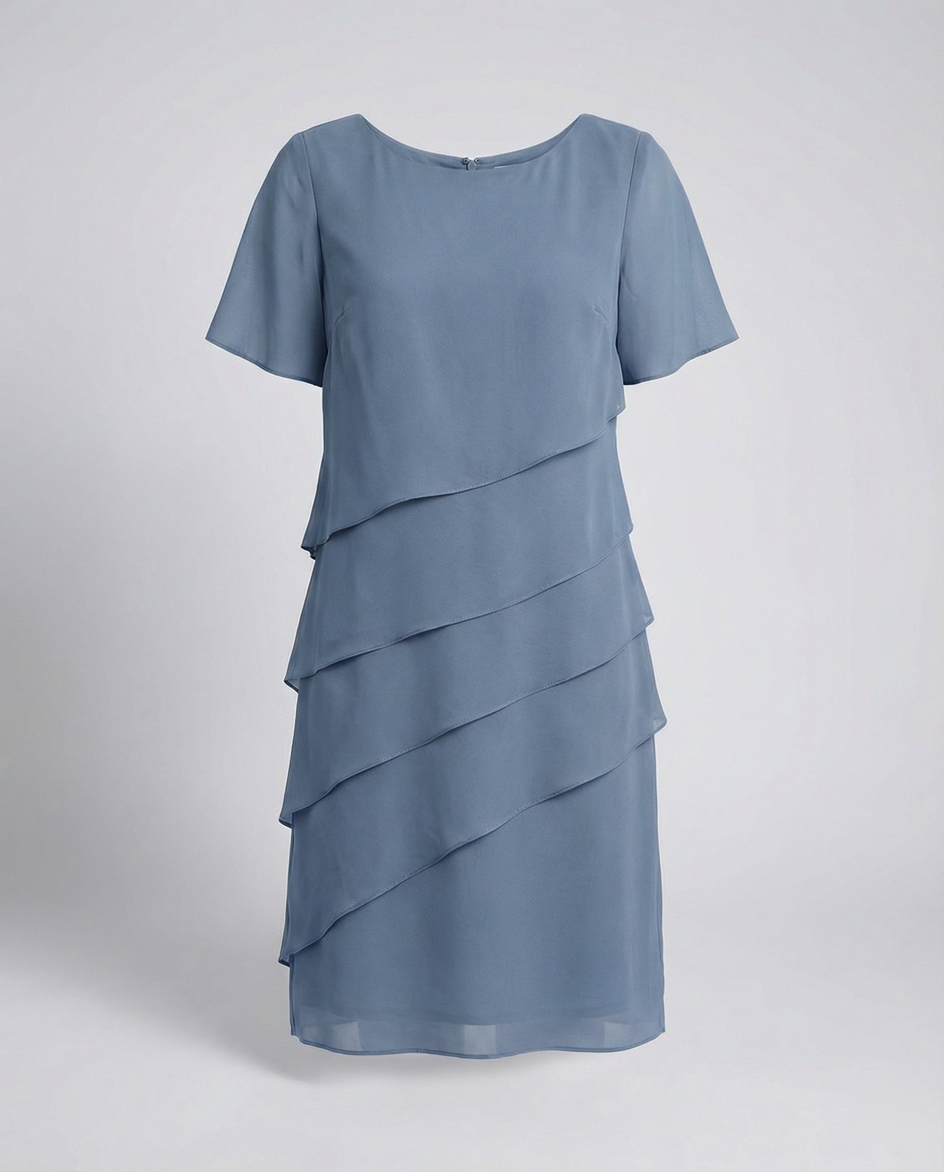 Women's Tiered Chiffon Dress – Round Neck Short Sleeve Day Dress