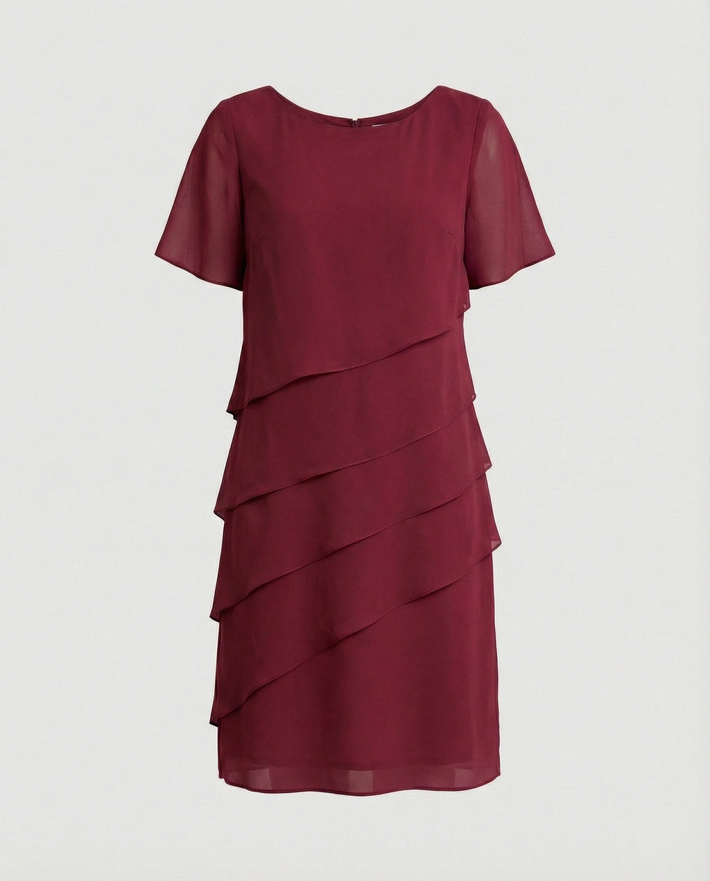 Women's Tiered Chiffon Dress – Round Neck Short Sleeve Day Dress